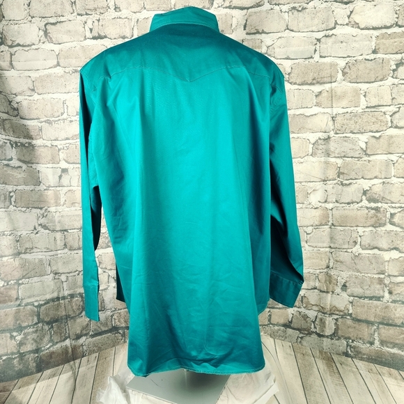 Wrangler Advanced Comfort Snap Front Shirt Embroidered Teal Green Size 3X - Picture 10 of 15